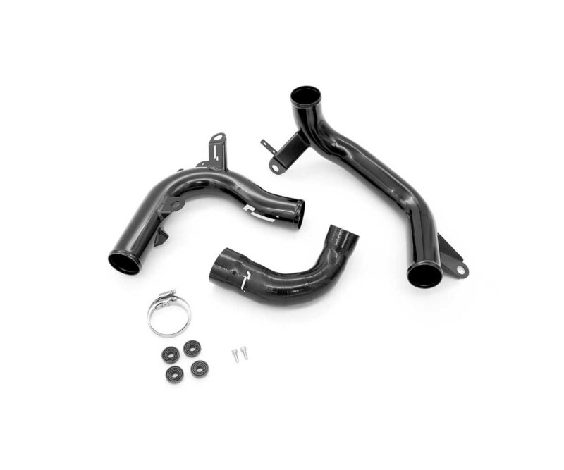 VWR140012_5-1jpg - OPSHOLDERS Automotive hose kit with curved black hoses, clamps, seals, and small screws laid out on a white background