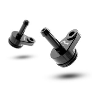 VWR140014jpg - OPSHOLDERS Two black metal precision parts with cylindrical shafts and circular bases, floating over a white background with soft shadows.