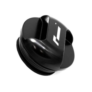 Close-up of a black over-ear headphone ear cup with a white logo, isolated on white background.