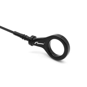 Black ring-shaped device with a long cable; likely a bike lock or lanyard accessory.