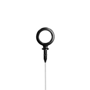 VWR190010_3jpg - OPSHOLDERS Close-up of a circular black device ring with a braided cable extending downward from its base.