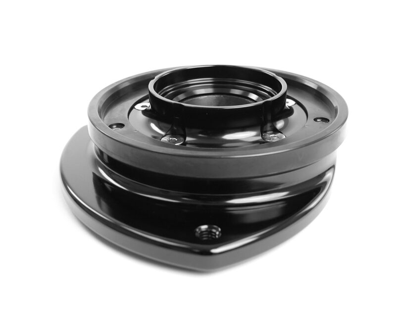 VWR430000_5jpg - OPSHOLDERS Close-up of a glossy black circular flange bearing housing with an inner bore and visible screws.