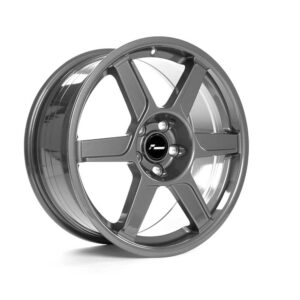 Gray five-spoke alloy car wheel rim with polished lip and center cap.