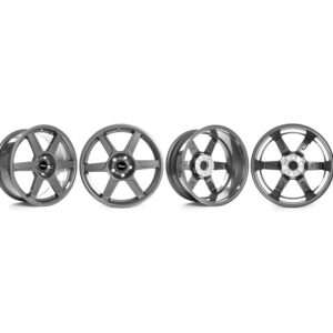 VWR610401_4jpg - OPSHOLDERS Set of four silver alloy car wheels lined up on a white background, showing different angles.