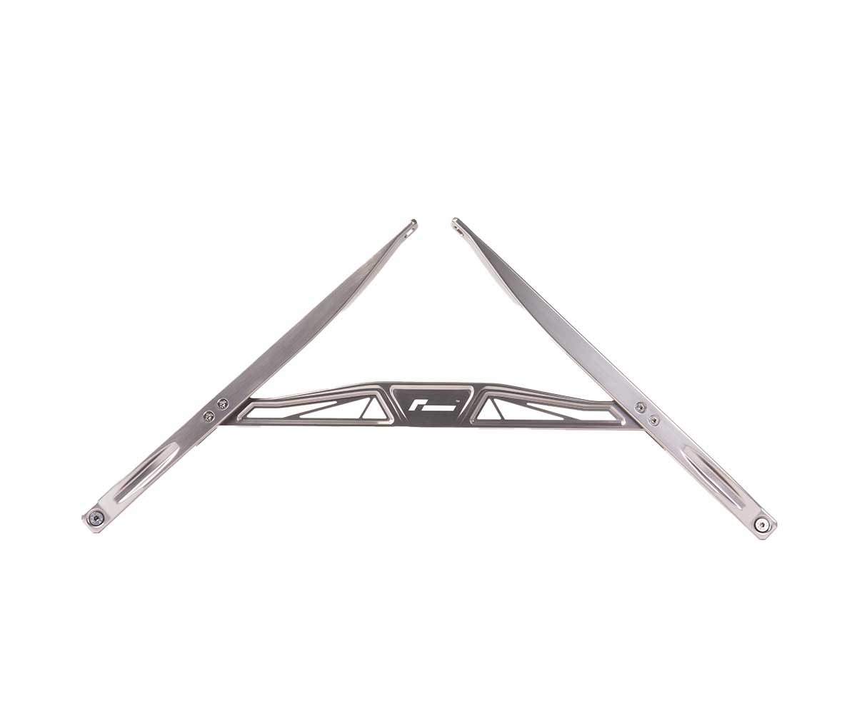 VWR814100jpg - OPSHOLDERS Two silver metal arms connected by a central crossbar, forming a triangular brace with a cutout logo in the center.