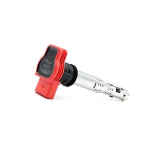 VWR900003_1jpg - OPSHOLDERS Red automotive ignition coil boot connected to a perforated metal shaft, isolated on white background.