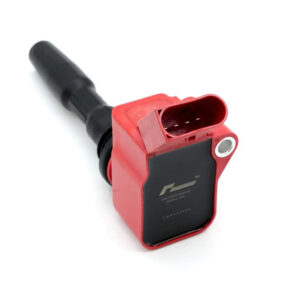 Red automotive sensor module with a black connector and a rubber hose, shown at an angle on a white background.