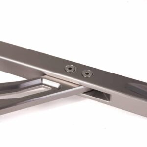 audi-b9-a4s4-strut-brace_28703499898_o-1jpg - OPSHOLDERS Close-up of a stainless steel hinge with two screws on a metal frame.