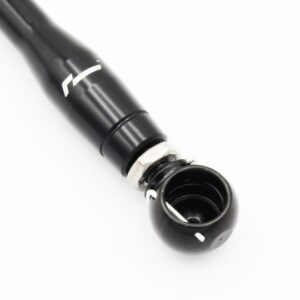 audi-c8-adjustable-height-suspension-links_53337851229_o-1jpg - OPSHOLDERS Close-up of a black bicycle handlebar grip with its end cap removed, showing the inner cavity and metal ring.