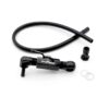 catch-can-drain-kit-VWR130006-7-scaled-2jpg - OPSHOLDERS Black handheld bicycle pump with flexible hose and tire valve nozzle on a white background, with small adapters nearby