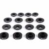 dead-set-1_30930710387_o-scaled-2jpg - OPSHOLDERS Row of black circular washers with a central hole and white logo, arranged on a white surface in a grid pattern.