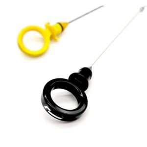 dipstick_2jpg - OPSHOLDERS Stethoscope with yellow ear tips and black chest piece on a white background.