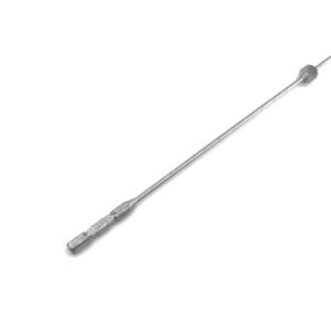 dipstick_3jpg - OPSHOLDERS Stainless steel wire rope with a swage sleeve/crimp fitting on one end and the cable tapering off to the right over a white background