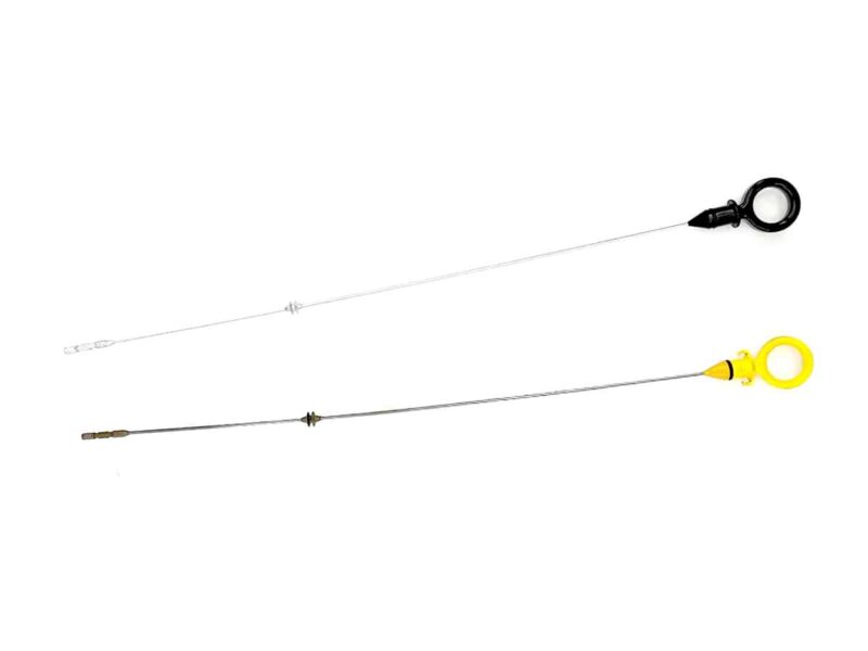 dipstick_4jpg - OPSHOLDERS Two lanyards with circular plastic handles (one black, one yellow) and metal tips, laid diagonally on a white background.