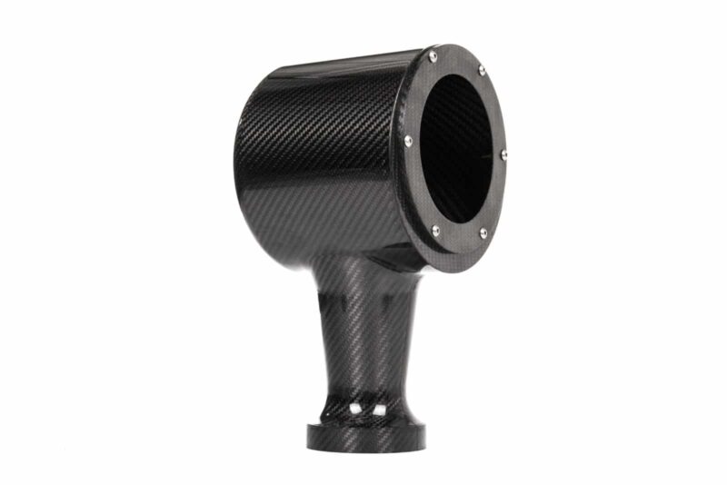 djs8223-edit_36909586864_o-1jpg - OPSHOLDERS Carbon fiber flange with a large round bore and six screws around the edge, mounted on a cylindrical stalk.
