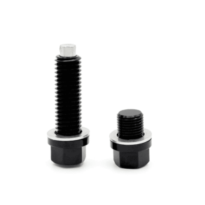 haldex-magnetic-plug-set_50810004203_o-1png - OPSHOLDERS Two black bolts with silver washers and hex heads, one tall and one short, on a white background.