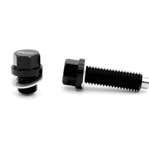 haldex-magnetic-plug-set_50810860782_o-1png - OPSHOLDERS Two black metal fasteners on a white background: a hex bolt with washer and a separate threaded bolt/ stud nearby.