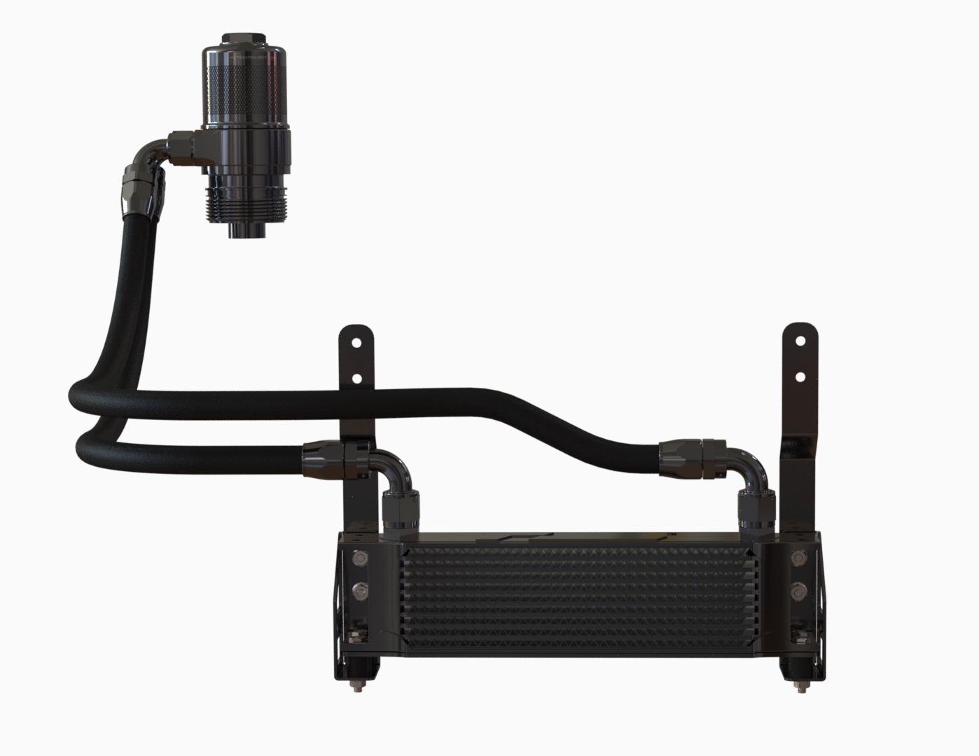 oil-cooler-vwr18-g700_32008468837_ojpg - OPSHOLDERS PC water cooling radiator assembly with two thick black flexible hoses and mounting brackets