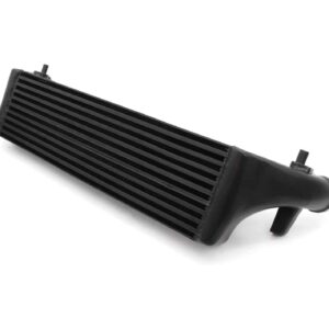 polo-gti-aw-intercooler_53248375243_o-scaled-2jpg - OPSHOLDERS Close-up of a black automotive radiator core with visible cooling fins, angled view