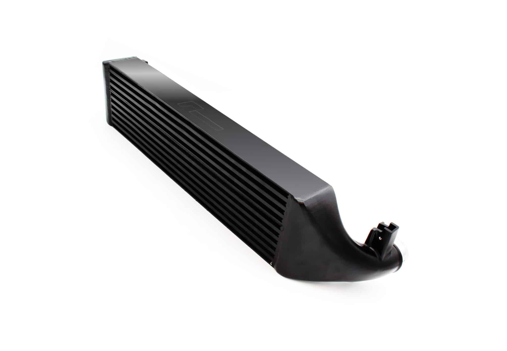 polo-gti-aw-intercooler_53248375288_o-scaled-2jpg - OPSHOLDERS Close-up of a black, curved plastic component with evenly spaced horizontal grooves and a small connector at the end