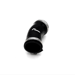 Close-up of a black camera lens barrel with silver rings on a white background, angled diagonally downward to the left.