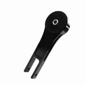 Close-up of a black, glossy bicycle crank arm with a visible hollow spindle hole at the joint area