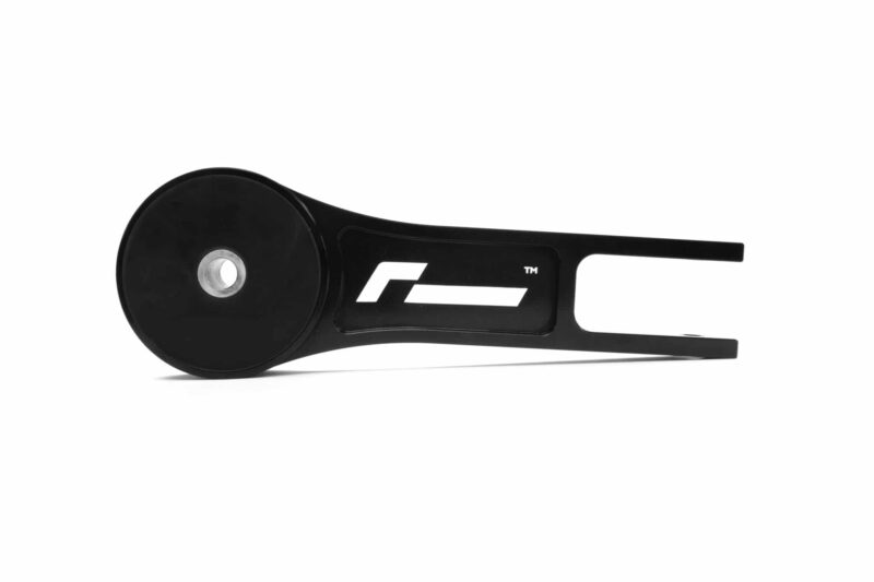 Black pizza cutter with a large circular wheel and long curved handle for slicing pizza.