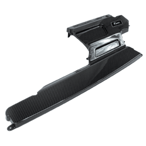 Close-up of a glossy carbon fiber winglet or attachment with mounting flange and ridge details