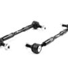 racingline-droplinks_49460230681_o-scaled-2jpg - OPSHOLDERS Pair of black metal bike linkage rods with ball joints and mounting hardware on a white surface.