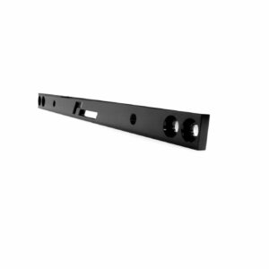 racingline-front-subframe-brace-10_51826000516_o-scaled-2jpg - OPSHOLDERS Long black metal mounting rail with circular holes and a rectangular slot, viewed at an angle.
