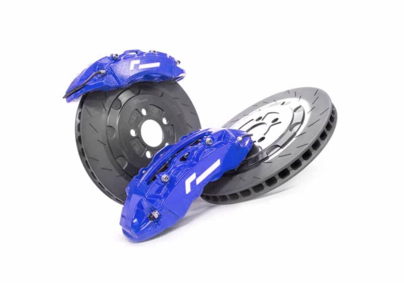 stage-2-evo-brake-kit_bluejpg - OPSHOLDERS Blue performance brake calipers mounted on ventilated rotors (high‑performance braking)