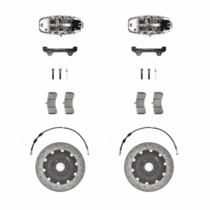 stage-3-ccm-brake-kit_50586843437_o-1png - OPSHOLDERS Pair of automotive brake components: caliper assembly, pads, bolts and hardware shown side by side for two configurations