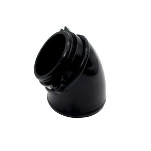 Black over-ear headphones on a curved display stand, side view with braided cable.