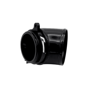 Close-up of a black cylindrical camera lens with a ridged focus ring.