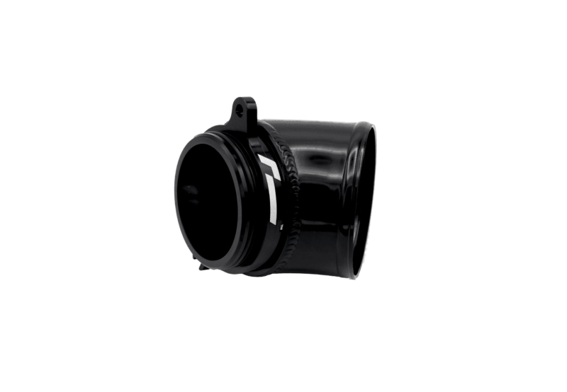 Close-up of a black cylindrical camera lens with a ridged focus ring.