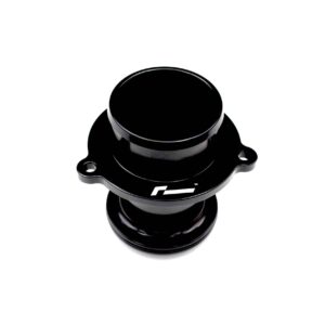 Close-up of a glossy black round knob with a metal flange and mounting holes around the edge, seen from above.