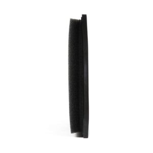 Close-up of a black, foam-textured vertical rod standing upright on a white background.