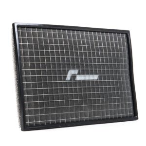 Tilted rectangular solar panel with a black frame and grid of dark photovoltaic cells against a white background