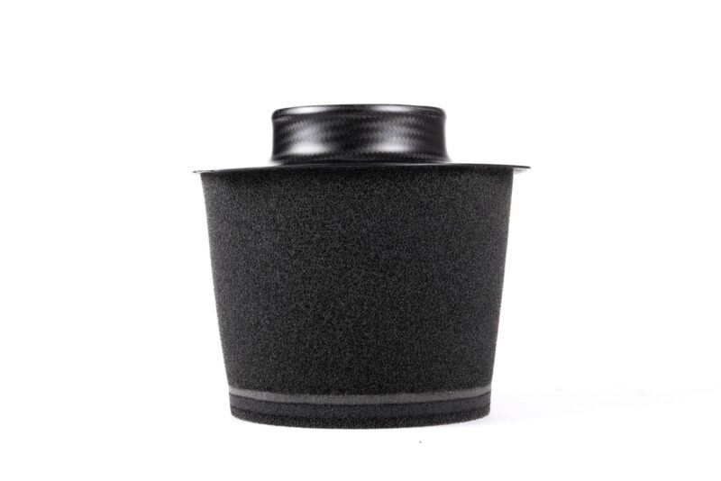 vwr1241s4_31998467818_o-scaled-2jpg - OPSHOLDERS Close-up of a black foam cup with a carbon-fiber textured cap against a white background.