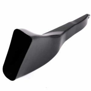 vwr1241s4_44956469275_o-scaled-2jpg - OPSHOLDERS Close-up of a black carbon fiber bicycle saddle tip with a rounded edge and glossy finish.