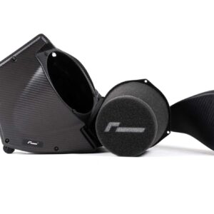 vwr1241s4_44956476085_o-scaled-2jpg - OPSHOLDERS Carbon fiber car air intake with round foam filters and mounting flanges, close-up view