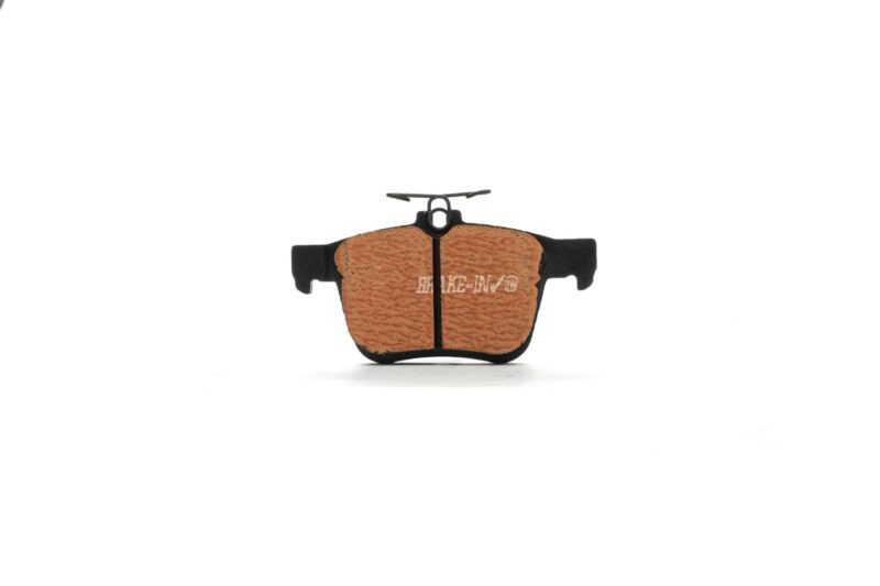 Pair of brown bicycle brake pads with black ends and a central mounting bolt on a white background.