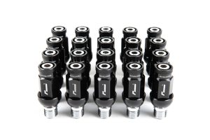 wheelnuts-25_44956389225_o-1-300x200-1jpg - OPSHOLDERS Multiple black hex-socket valve connectors with silver threaded ends, arranged in four neat rows.