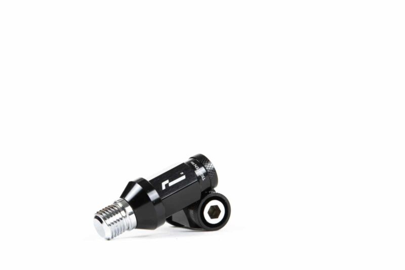 wheelnuts-2_44956418345_o-1jpg - OPSHOLDERS Close-up of a black bicycle tire pump head with a metal threaded nozzle on a white background.