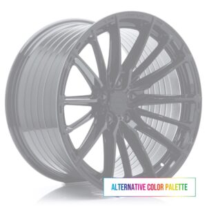 Dark gray, multi-spoke alloy car wheel on a white background with a glossy finish.