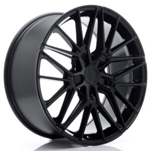 Black glossy, multi-spoke alloy car wheel with a deep dish design