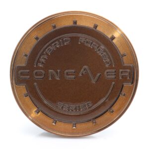 Bronze circular token with embossed text reading 'Hybrid Forged' at the top and 'Series' at the bottom, featuring a large stylized word across the center.