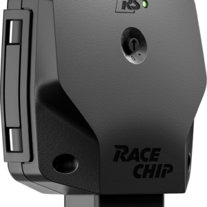 RS_render 6 - OPSHOLDERS Close-up of a gray 'RACE CHIP' module featuring a circular dial with numbers and a green status light on the front panel.