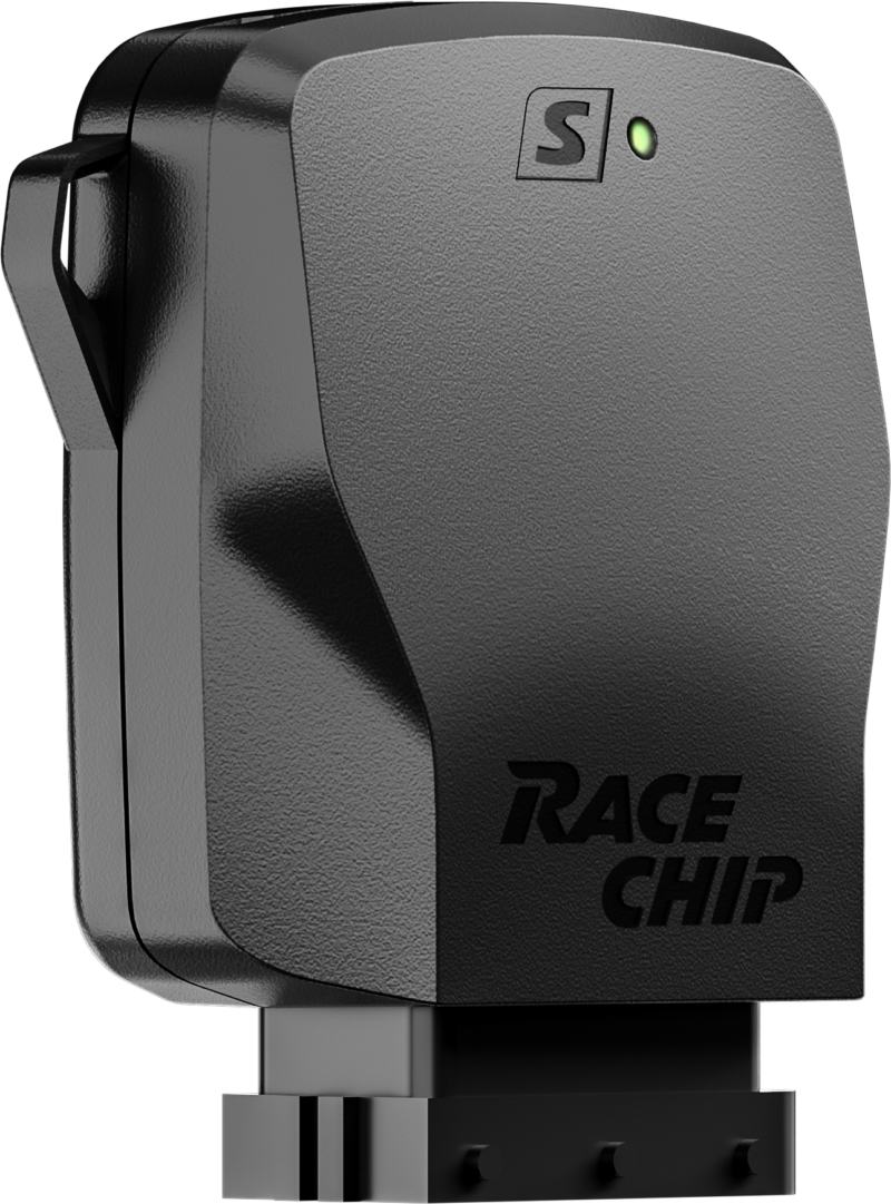 S_render 5 - OPSHOLDERS Close-up of a gray RaceChip performance module with a green status light and the 'RACE CHIP' label visible on the casing.