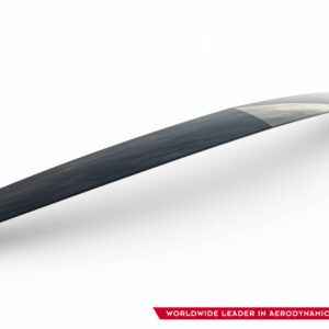 Close-up of a sleek, curved aircraft propeller blade angled across a white background, with a red company banner at the bottom stating 'Worldwide Leader in Aerodynamic Components'.